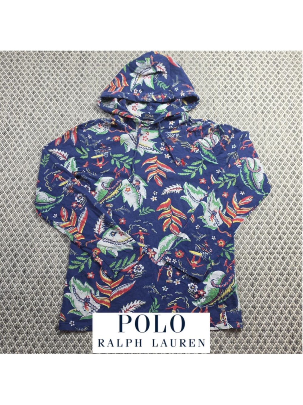 Polo Ralph Lauren Mens XS Hawaiian Aloha Tropical Surfer Hooded T Shirt Blue